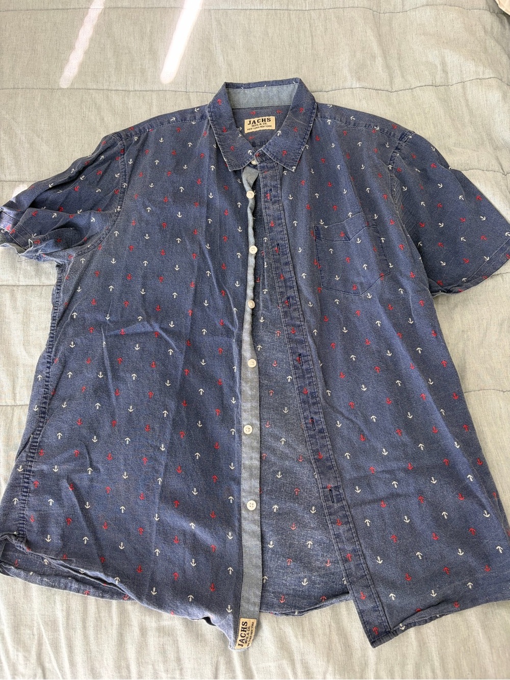 Jachs Navy Short-Sleeve Anchor Print button down Shirt